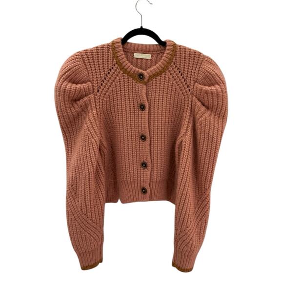 Ulla Johnson Elle Cardigan Rosewood Baby Alpaca Puff Sleeve Knit Sweater Large - Picture 4 of 13